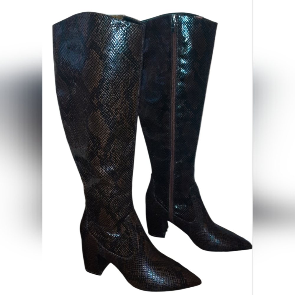 Marc Fisher Black Snake-Embossed Over-the-Knee Boots